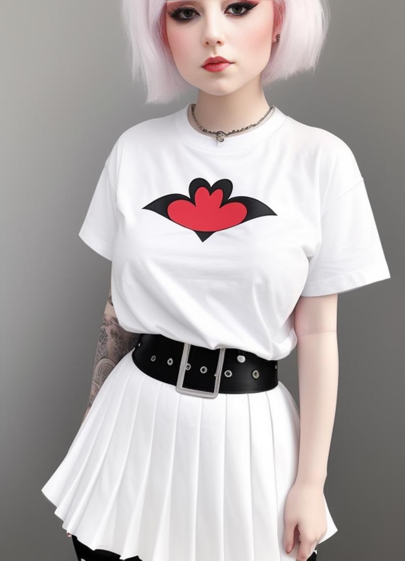 01155-2753261104-a young woman standing wearing a t shirt and a pleated skirt, (eyeliner5_1.1), widest hips, belt around waist, curvy, baggy t sh.png